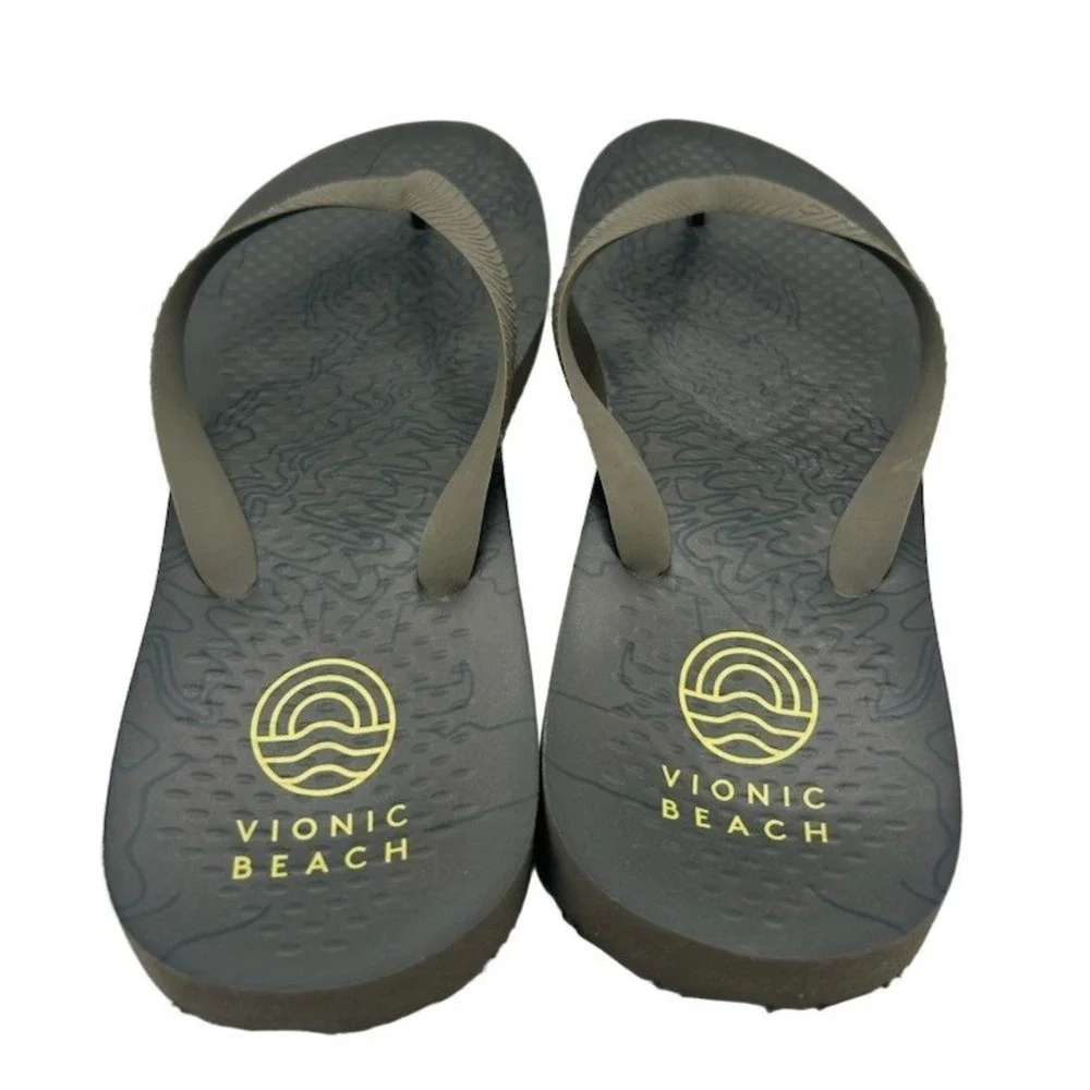 Vionic Beach Flip Flop Sandals Men's Size 11 Mud Rubber Topographic Slip On